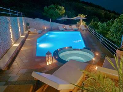 Blue Horizon Suites pool view at night