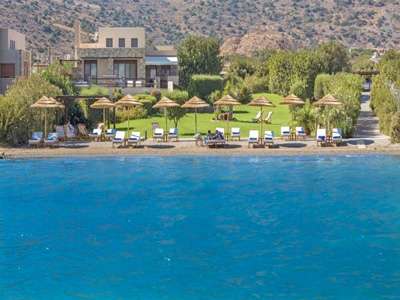Elounda Gulf Villas private beach club view from the sea