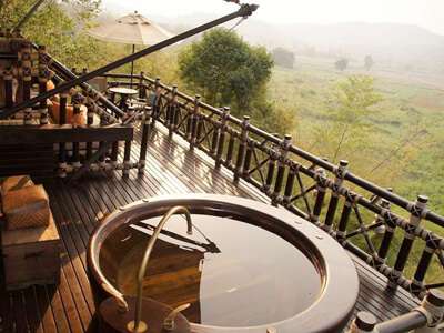 Four Seasons Tented Camp, Golden Triangle, hot tub on wooden deck
