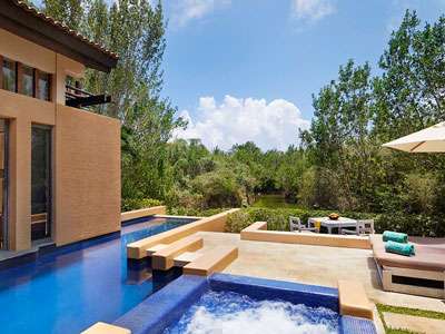 Mayakoba Serenity Pool Villa pool deck with swimming pool and jacuzzi