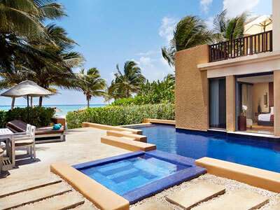 Mayakoba Beachfront 3-BR Pool Villa pool deck with swimming pool and jacuzzi