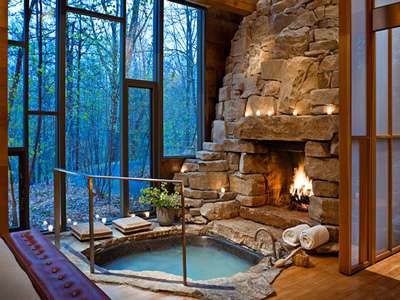 Twin Farms Aviary Cottage indoor hot tub